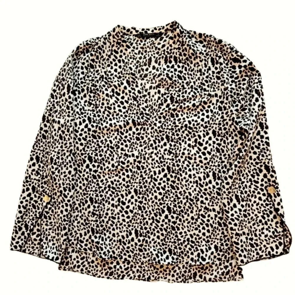 Zara longsleeve Brown And Black Cheetah Print High Low Blouse Size Small